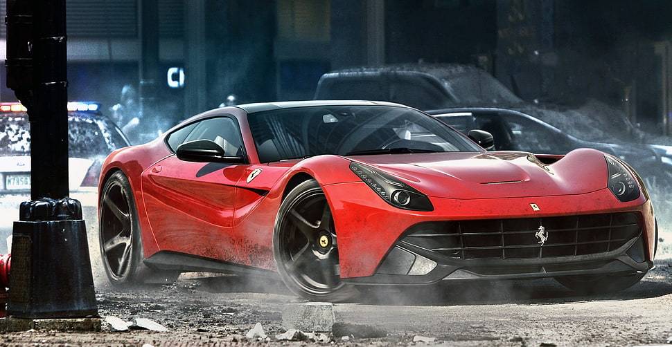 red and black Ferrari, Ferrari, Ferrari F12, street, car HD wallpaper