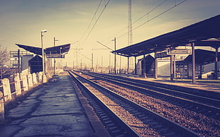 landscape photography of train rails HD wallpaper