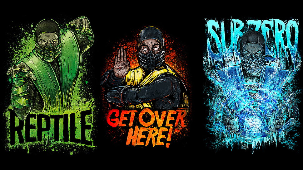 three Mortal Kombat Characters illustration HD wallpaper
