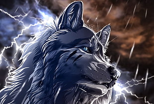 gray wolf illustration, wolf, animals, fantasy art