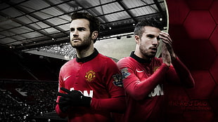 men's red and black Nike long-sleeved shirt, Juan Mata, Robin van Persie, Manchester United , men HD wallpaper