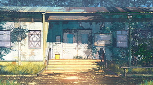 blue wooden house, ArseniXC, Everlasting Summer, steps, house HD wallpaper