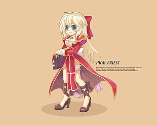 female High Priest anime character with red dress HD wallpaper