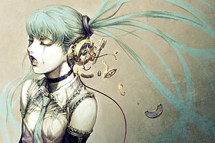 blue haired female character, fantasy art, artwork, anime, Vocaloid