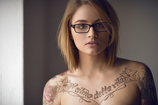 eyeglasses with black frames, women, blonde, portrait, women with glasses