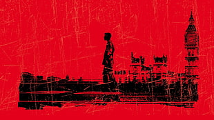 man walking on street poster, London, minimalism, artwork, red