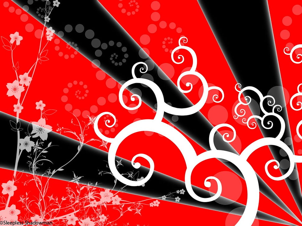 abstract painting, red, black, flowers, abstract HD wallpaper