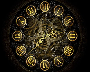 brown skeleton clock, 3planesoft, clocks, mechanics