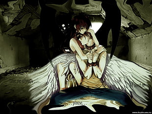 two female and male angel anime characters graphic wallpaper, anime