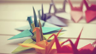 assorted swan origami paper folding lot, origami, paper cranes, photography, colorful HD wallpaper