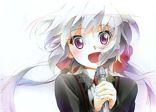 white haired singing female anime character