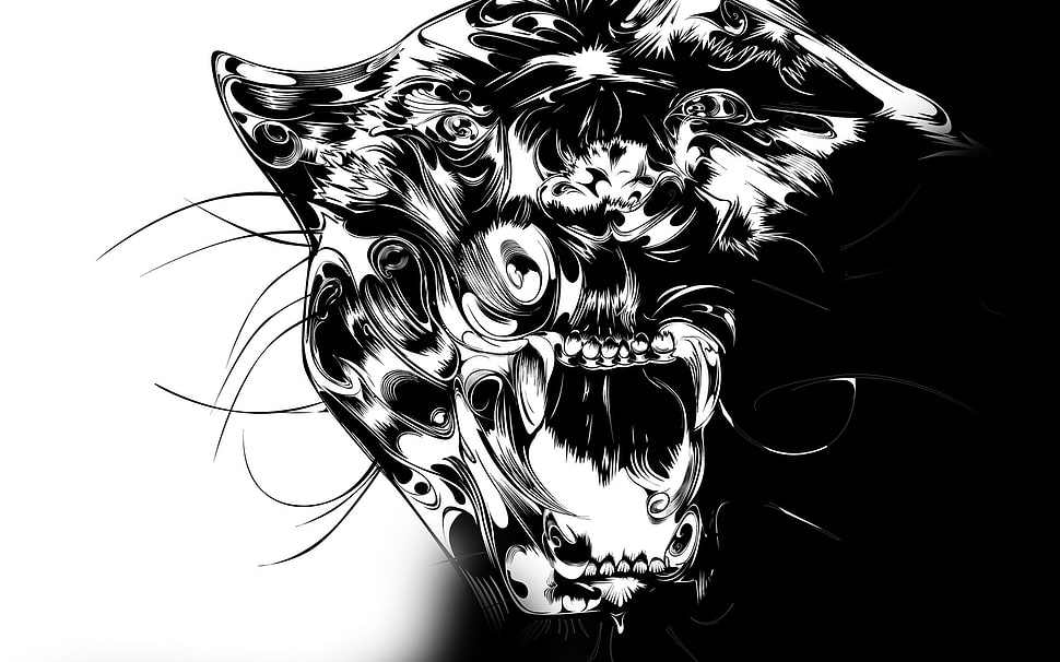 black and white panther illustration HD wallpaper