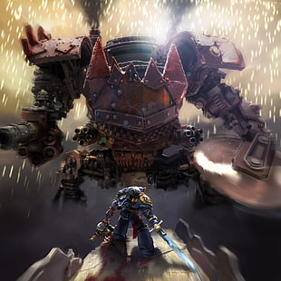 brown robot illustration, Warhammer 40,000 HD wallpaper