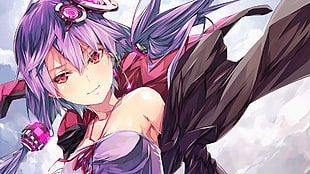 anime girl with purple hair digital wallpaper