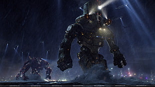 two large robots on body of water digital wallpaper, Pacific Rim, movies