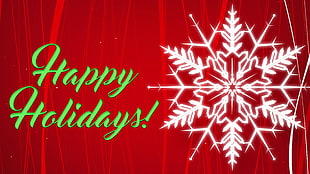 green Happy Holidays!-printed text, holiday, snowflakes, digital art, typography HD wallpaper