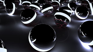 black-and-white lighted balls, Poké Balls, Cinema 4D, 3D, CGI