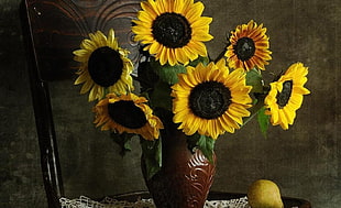 yellow Sunflower flower in vase centerpiece