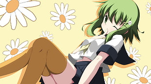 girl in white and green dress anime