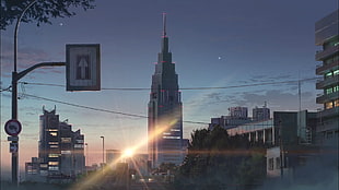anime, city, sunset, building HD wallpaper