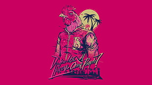 rooster wearing letterman jacket illustration, pink, Hotline Miami, video games HD wallpaper