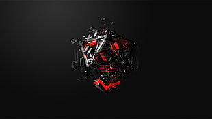 black and red polygonal artwork, CGI, cube, black, red HD wallpaper