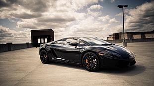 black coupe, car, Lamborghini, Lamborghini Gallardo HD wallpaper