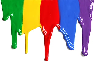 green, yellow, red, blue, and purple leaking paints