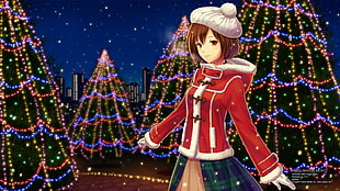 female wearing bobble hat anime wallpaper, Vocaloid, Christmas, Meiko HD wallpaper