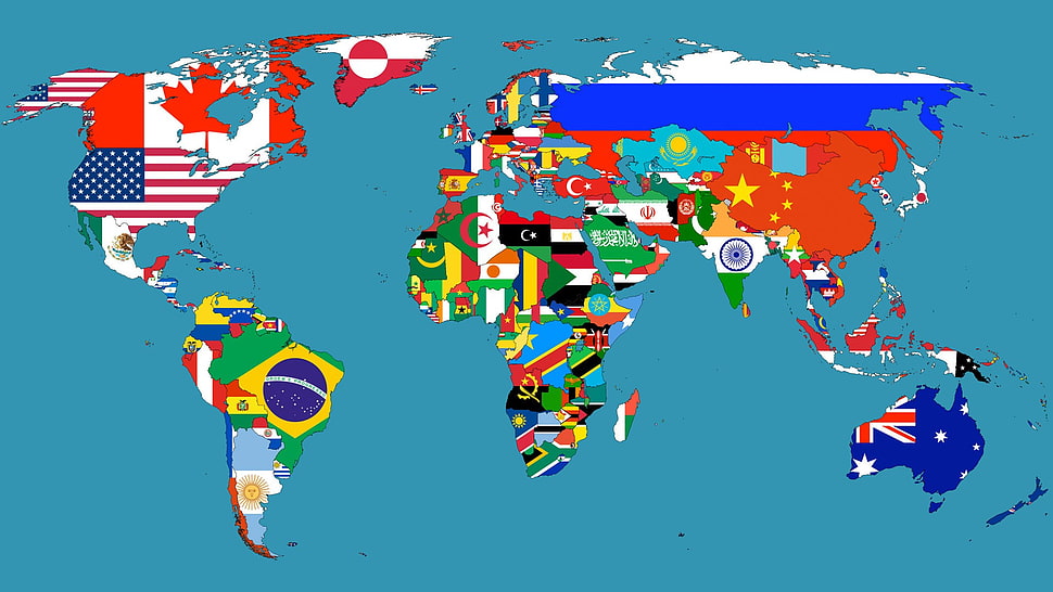 World Map flags illustration HD wallpaper