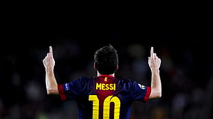 selective focus photography of Lionel Messi facing back HD wallpaper