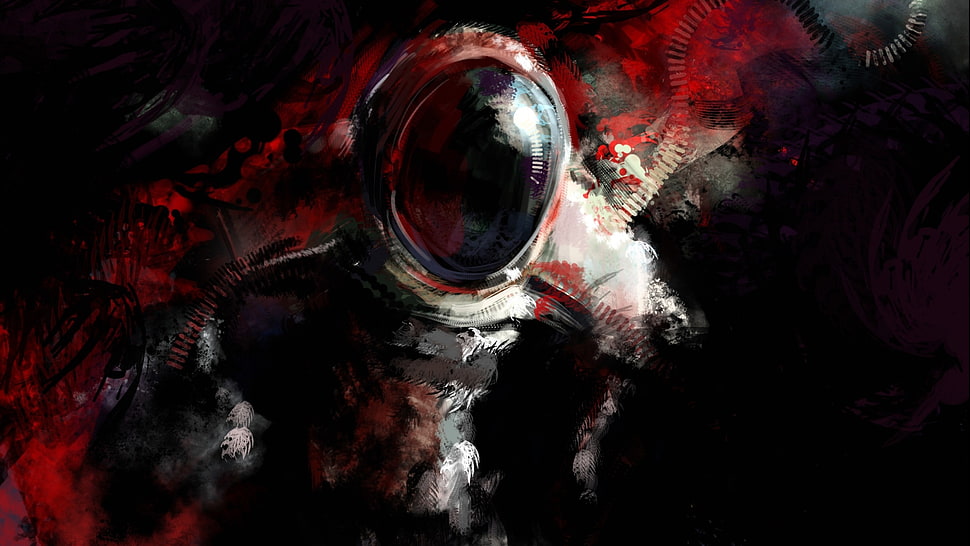 black and red stone painting, artwork, digital art, astronaut, dark HD wallpaper