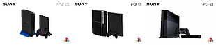 black Sony PS2, PS3, and PS4, PlayStation, PlayStation 2, PlayStation 3, triple screen