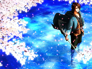male anime holding katana digital wallpaper HD wallpaper