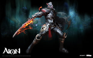 Aion character with armor and blade digital wallpaper