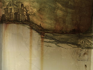 house sketch, house, artwork, spooky, grunge HD wallpaper