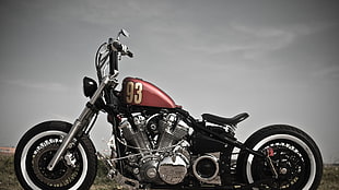 red and black bobber motorcycle, motorcycle, Yamaha