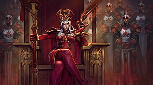 female action character sitting on throne chair wallpaper, digital art, artwork, video games, Blizzard Entertainment