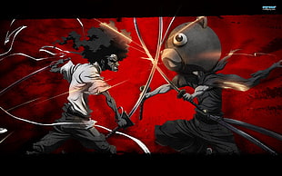 two men battling with sword anime digital wallpaper, Afro Samurai, anime