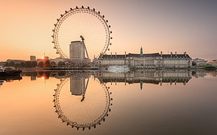 white ferris wheel, London, England, city, sea