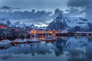 town near mountain alps, Norway, mountains, landscape HD wallpaper