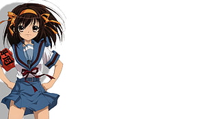 brown-haired female anime character illustration, The Melancholy of Haruhi Suzumiya, Suzumiya Haruhi , anime HD wallpaper