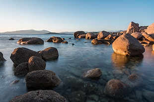 rocks on body of water, rock, sea, Corsica, nature HD wallpaper
