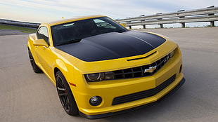 yellow and black Chevrolet Camaro coupe, car, Camaro, camaro ss, Chevrolet Camaro