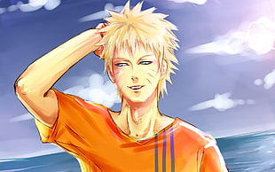 Naruto wearing orange v-neck t-shirt illustration HD wallpaper