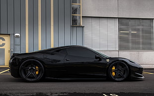 black coupe, car, Ferrari, Ferrari 458, black