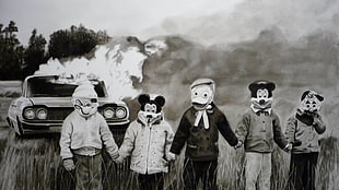 five Disney character mask, David Lyle, Mickey Mouse, Donald, this ends here