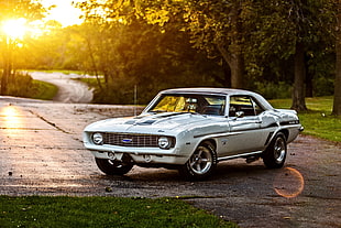white coupe, Chevrolet, Camaro, old car, muscle cars HD wallpaper