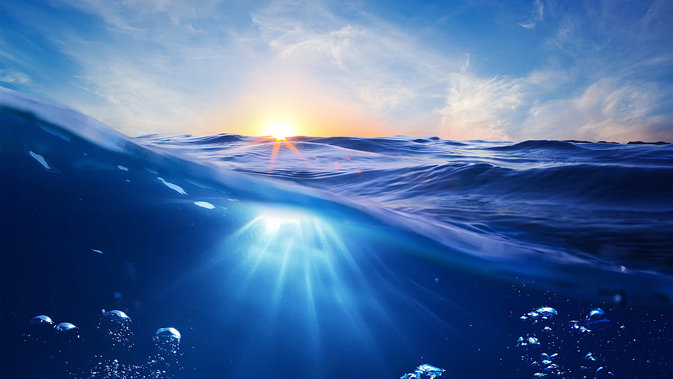 ocean water digital wallpaper, water, clouds HD wallpaper