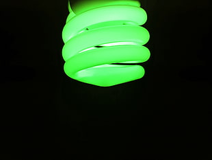 CFL light bulb, black background, LEDs, green, lights